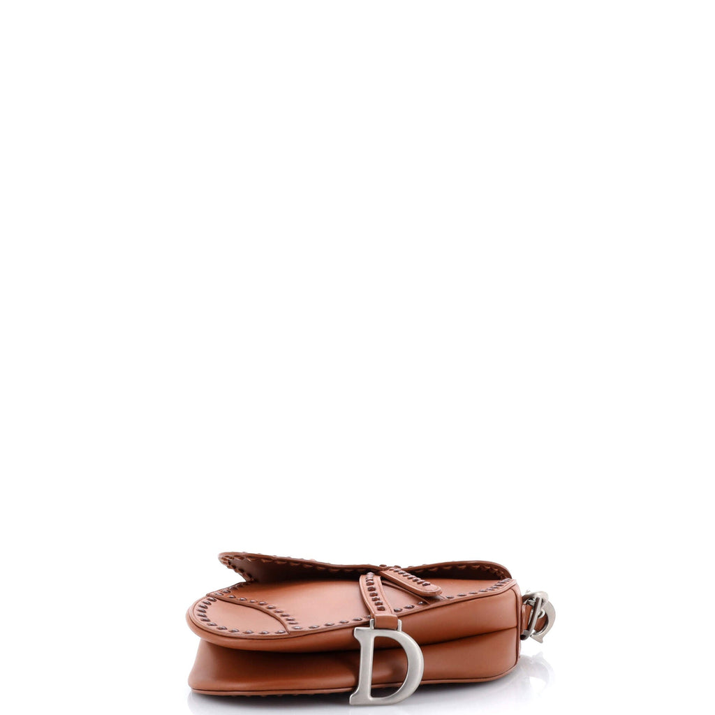 Saddle Handbag with Strap Studded Leather Medium