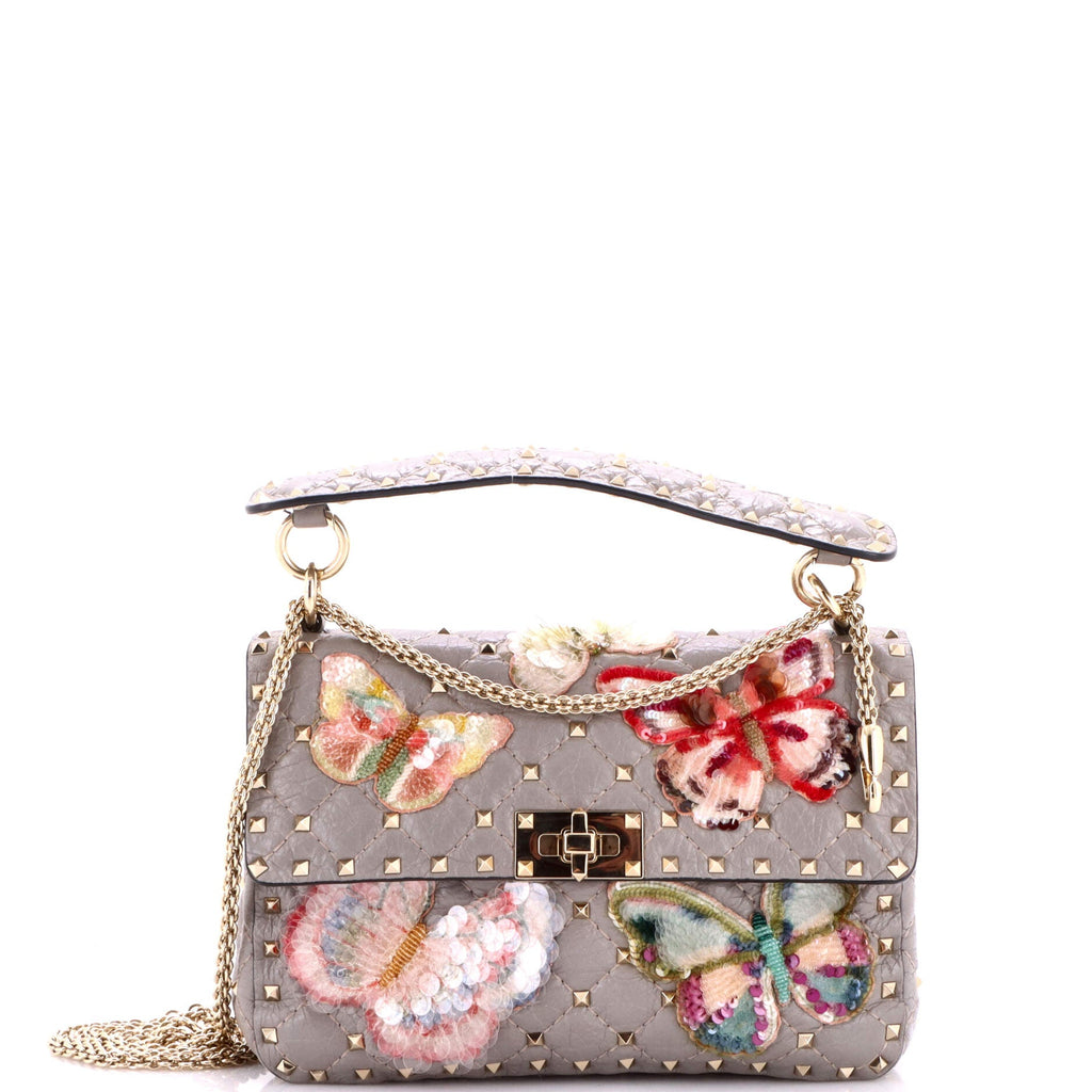 Rockstud Spike Flap Bag Sequin Embellished Quilted Leather Medium