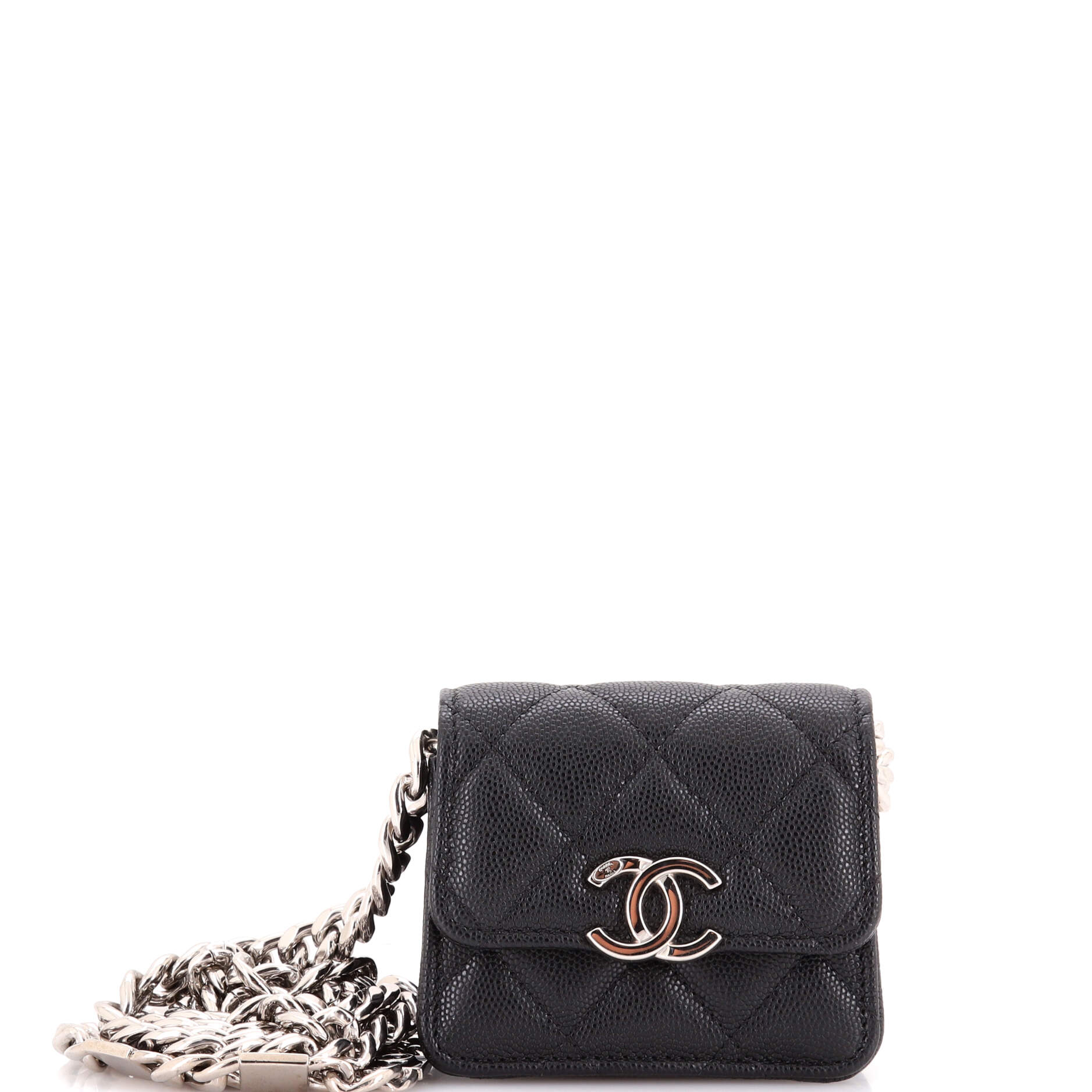 Coco Enamel Strap Flap Clutch with Chain Quilted Caviar Mini