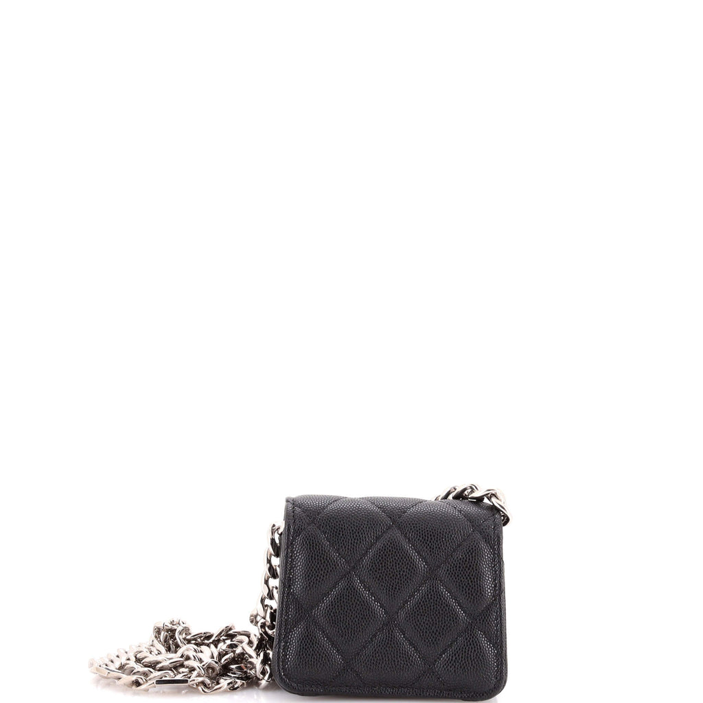 Coco Enamel Strap Flap Clutch with Chain Quilted Caviar Mini