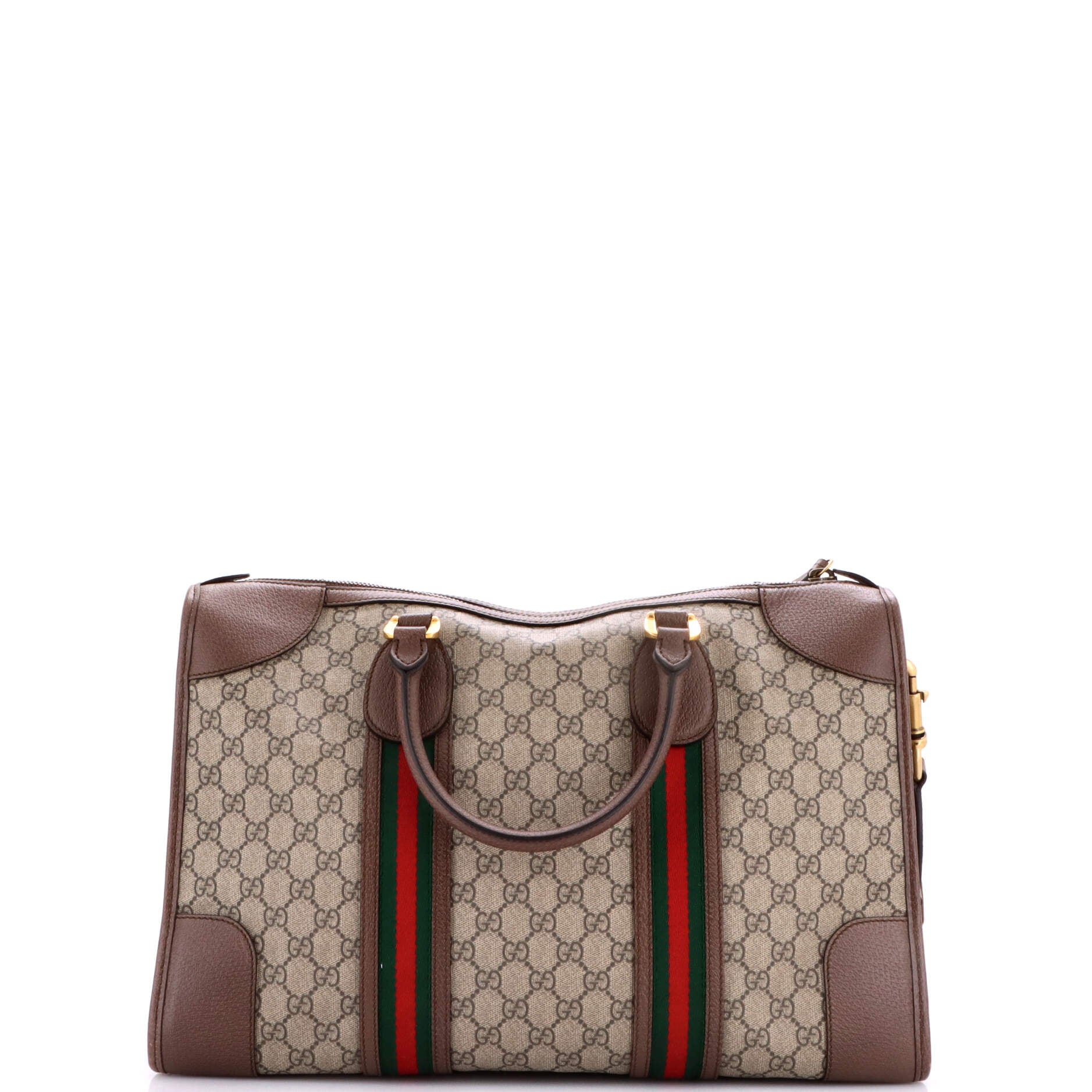 Neo Vintage Web Duffle Bag GG Coated Canvas with Leather Medium
