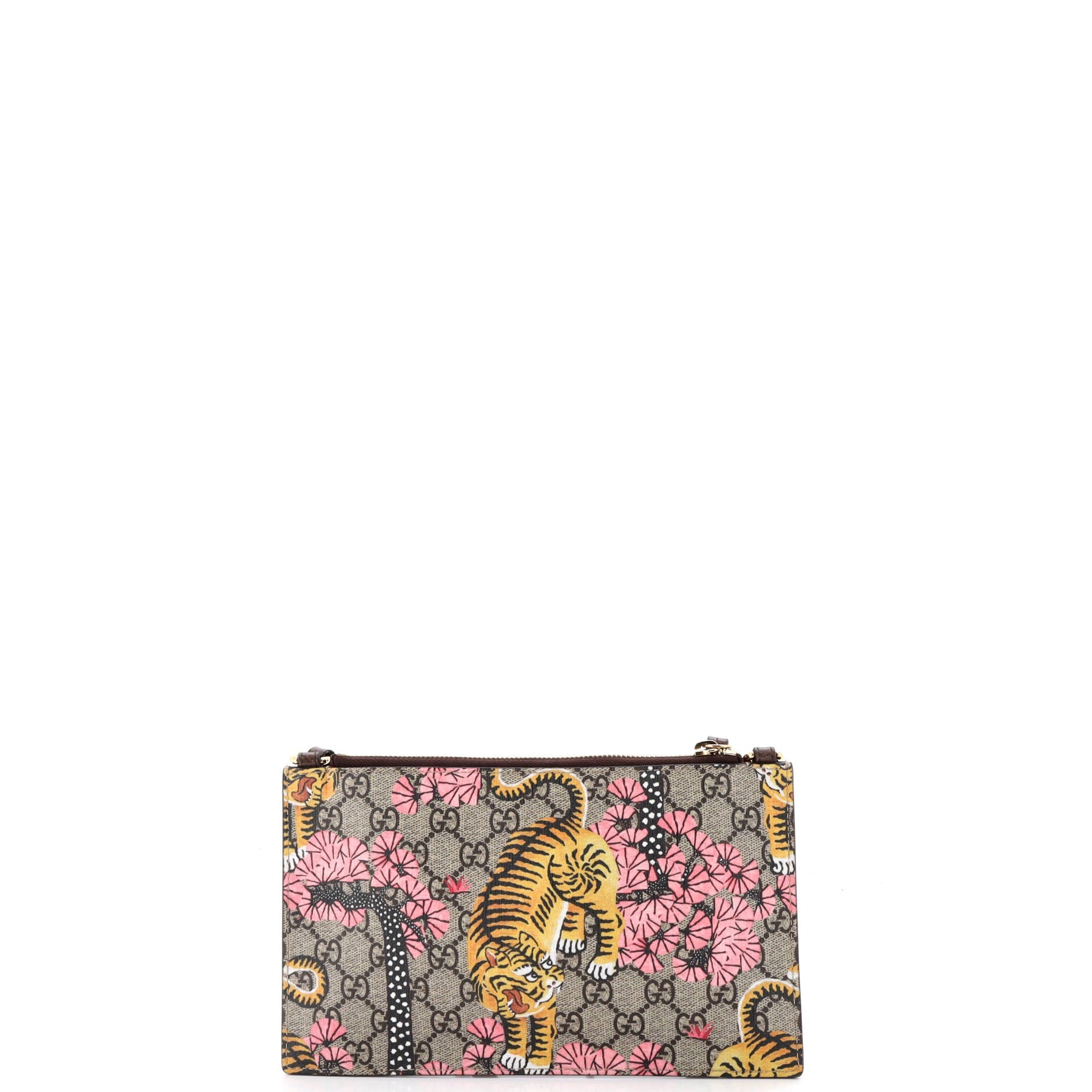 Double Zip Pouch Crossbody Bag Blooms and Bengal Print GG Coated Canvas Small