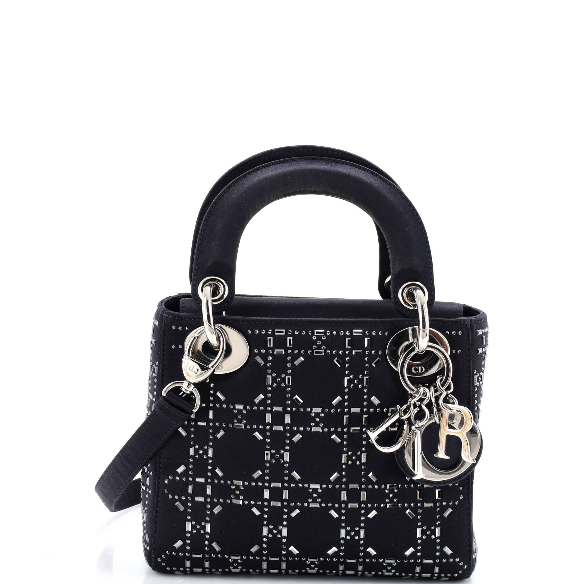 Lady Dior Bag Crystal Embellished Cannage Quilt Satin Mini