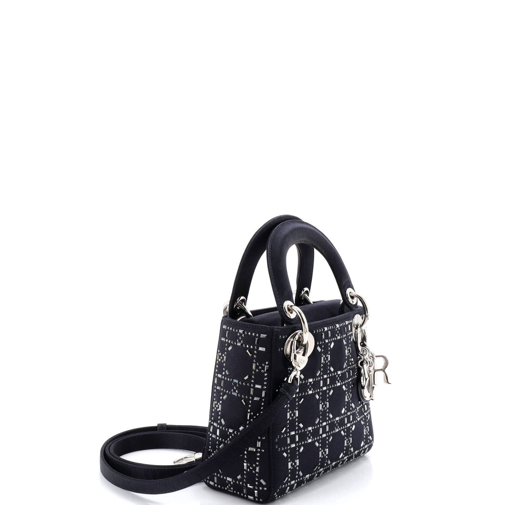 Lady Dior Bag Crystal Embellished Cannage Quilt Satin Mini