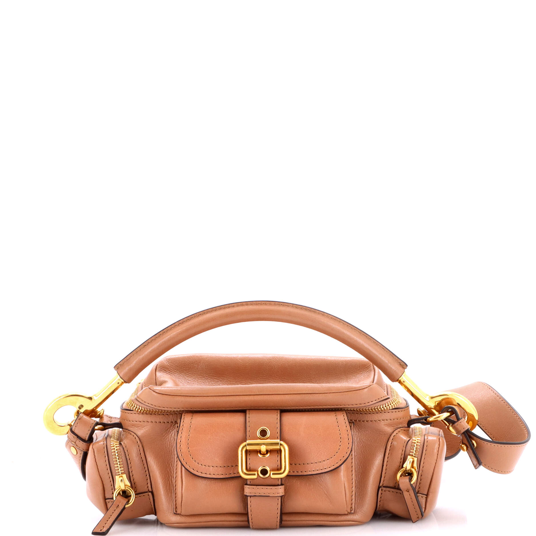 Buckle Zip Camera Bag Leather Small