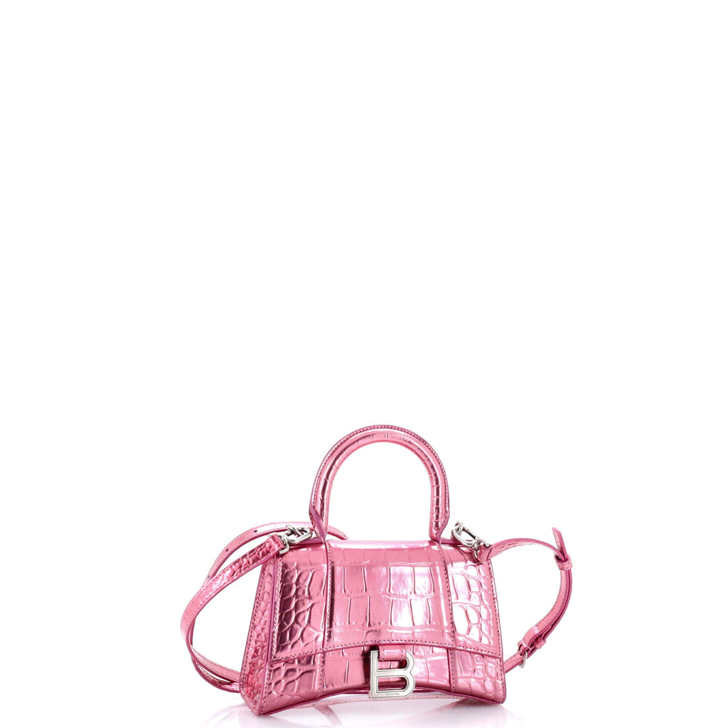 Hourglass Top Handle Bag Crocodile Embossed Leather XS