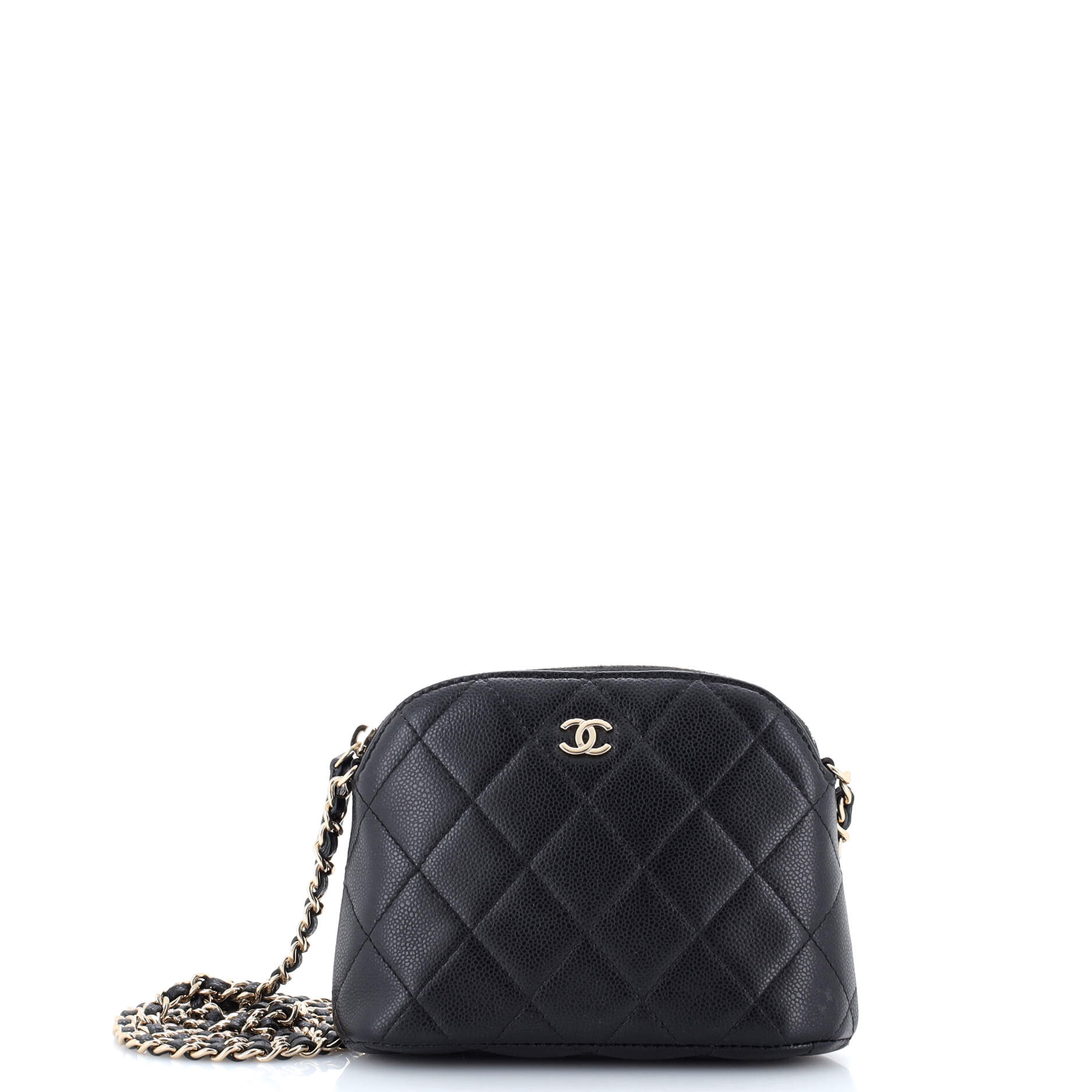 CC Dome Zip Clutch with Chain Quilted Caviar Mini