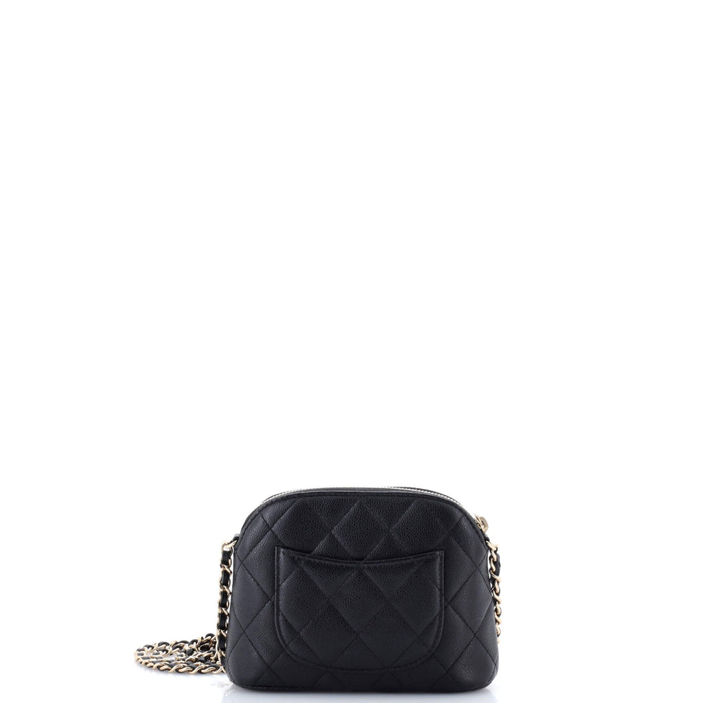 CC Dome Zip Clutch with Chain Quilted Caviar Mini