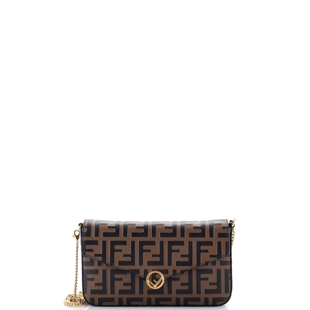 F is Fendi Envelope Clutch on Chain Zucca Embossed Leather