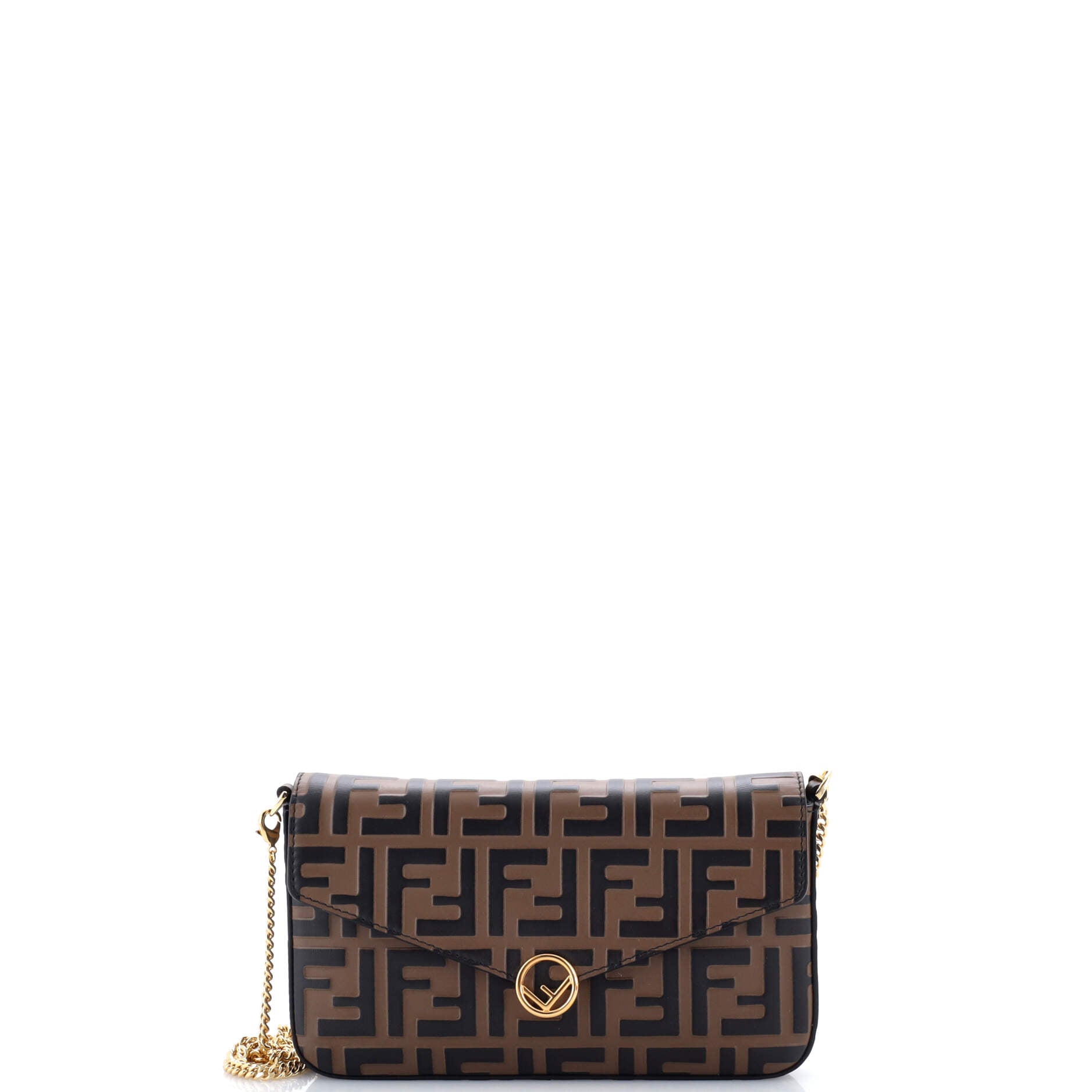 F is Fendi Envelope Clutch on Chain Zucca Embossed Leather
