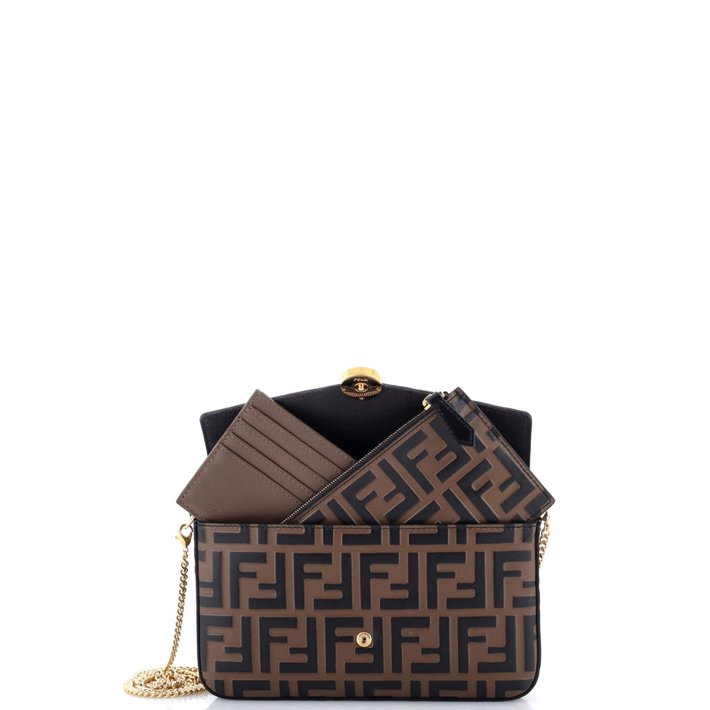 F is Fendi Envelope Clutch on Chain Zucca Embossed Leather