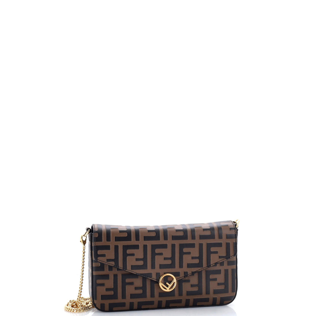 F is Fendi Envelope Clutch on Chain Zucca Embossed Leather