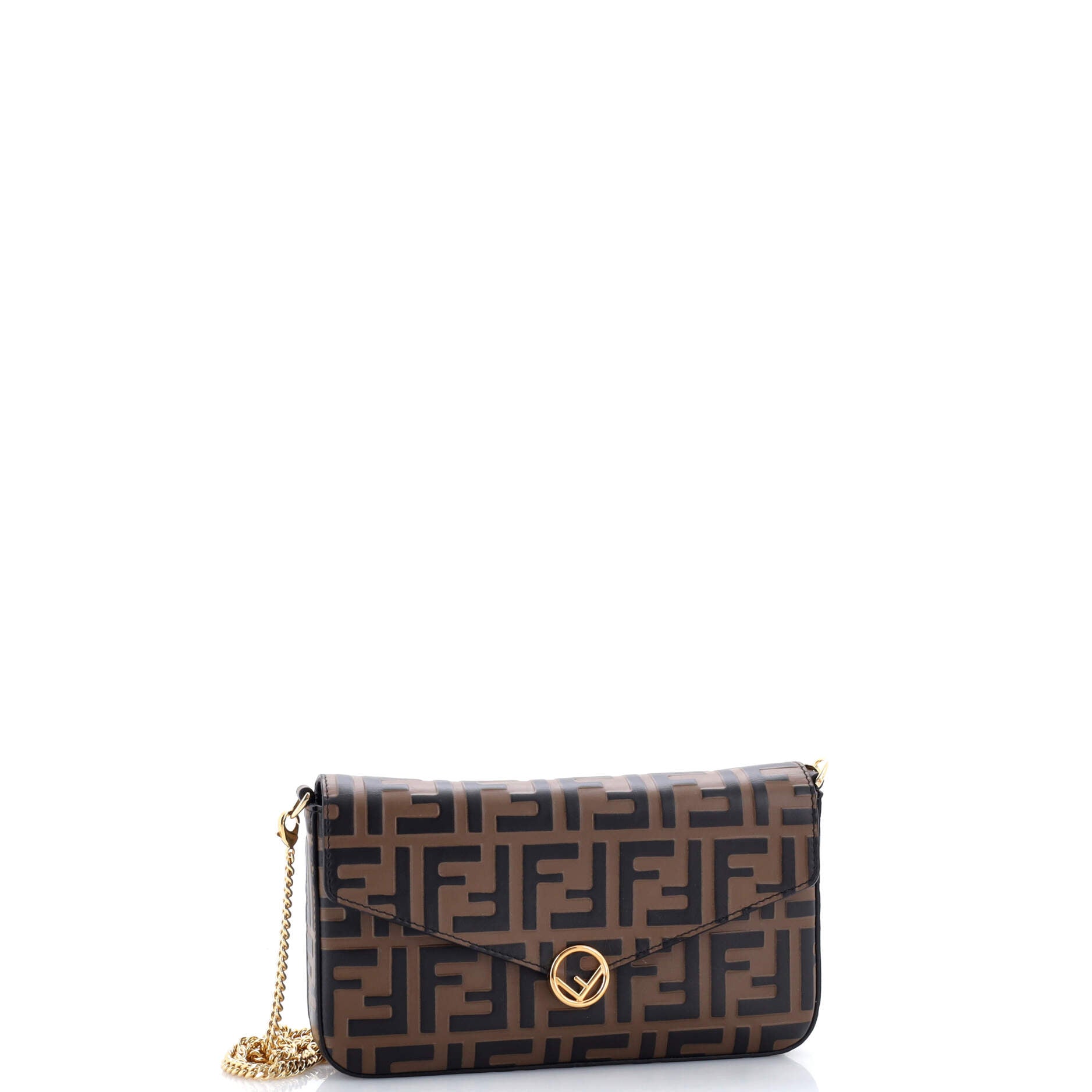 F is Fendi Envelope Clutch on Chain Zucca Embossed Leather