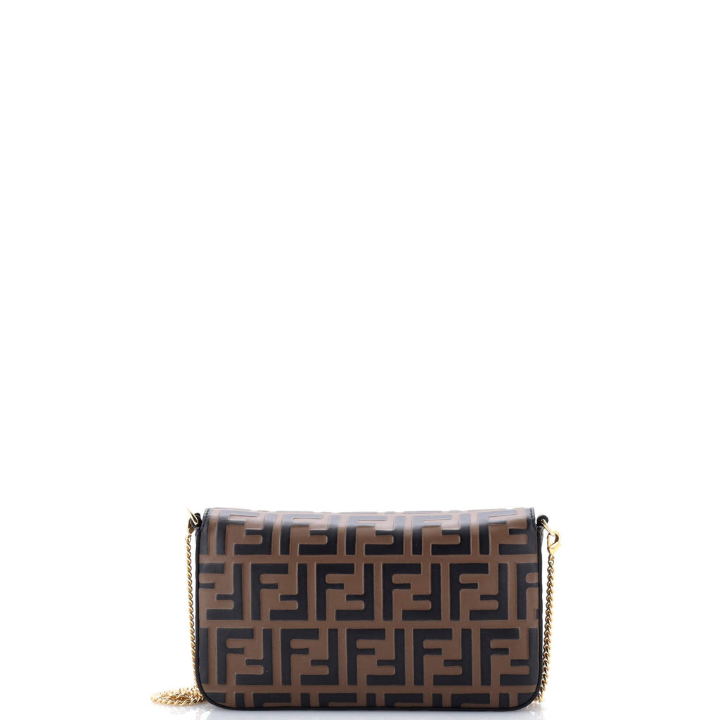 F is Fendi Envelope Clutch on Chain Zucca Embossed Leather