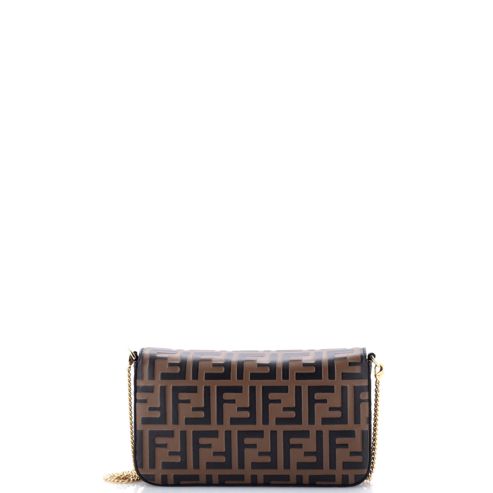 F is Fendi Envelope Clutch on Chain Zucca Embossed Leather