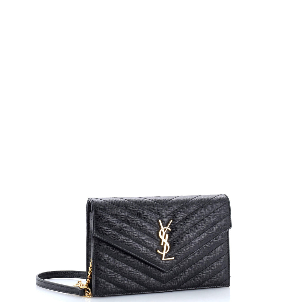 Classic Monogram Wallet on Chain Matelasse Chevron Leather Small