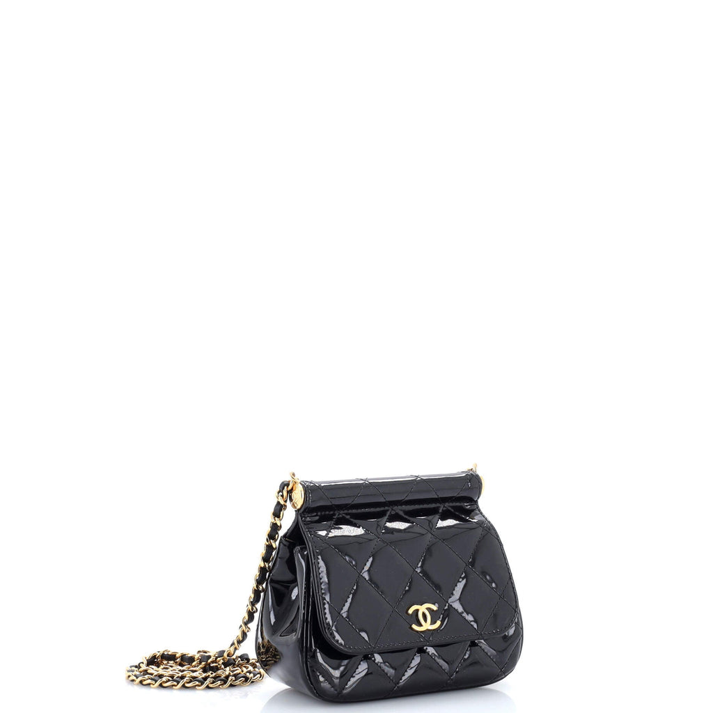 CC Frame Flap Clutch with Chain Quilted Patent