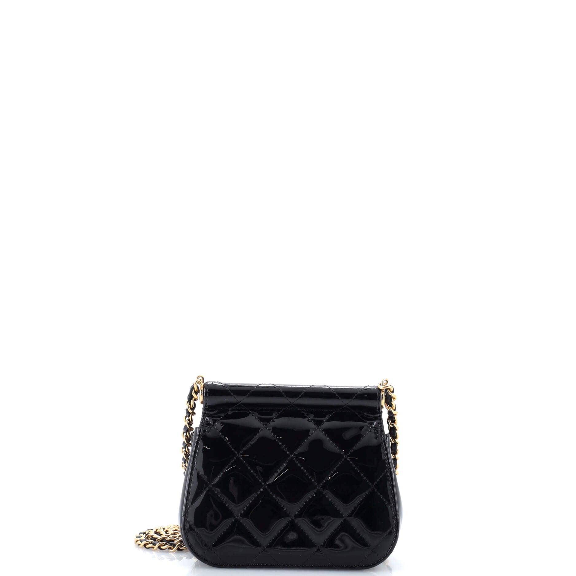 CC Frame Flap Clutch with Chain Quilted Patent