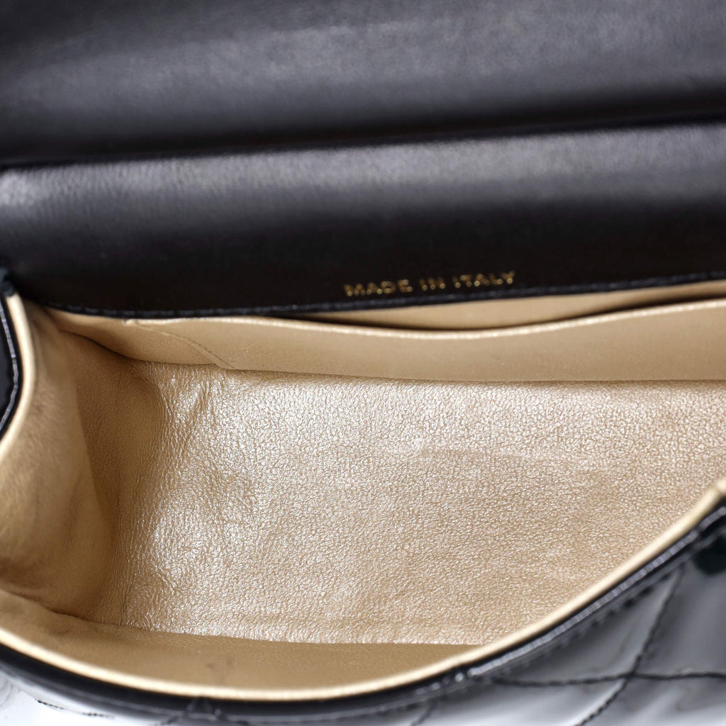 CC Frame Flap Clutch with Chain Quilted Patent