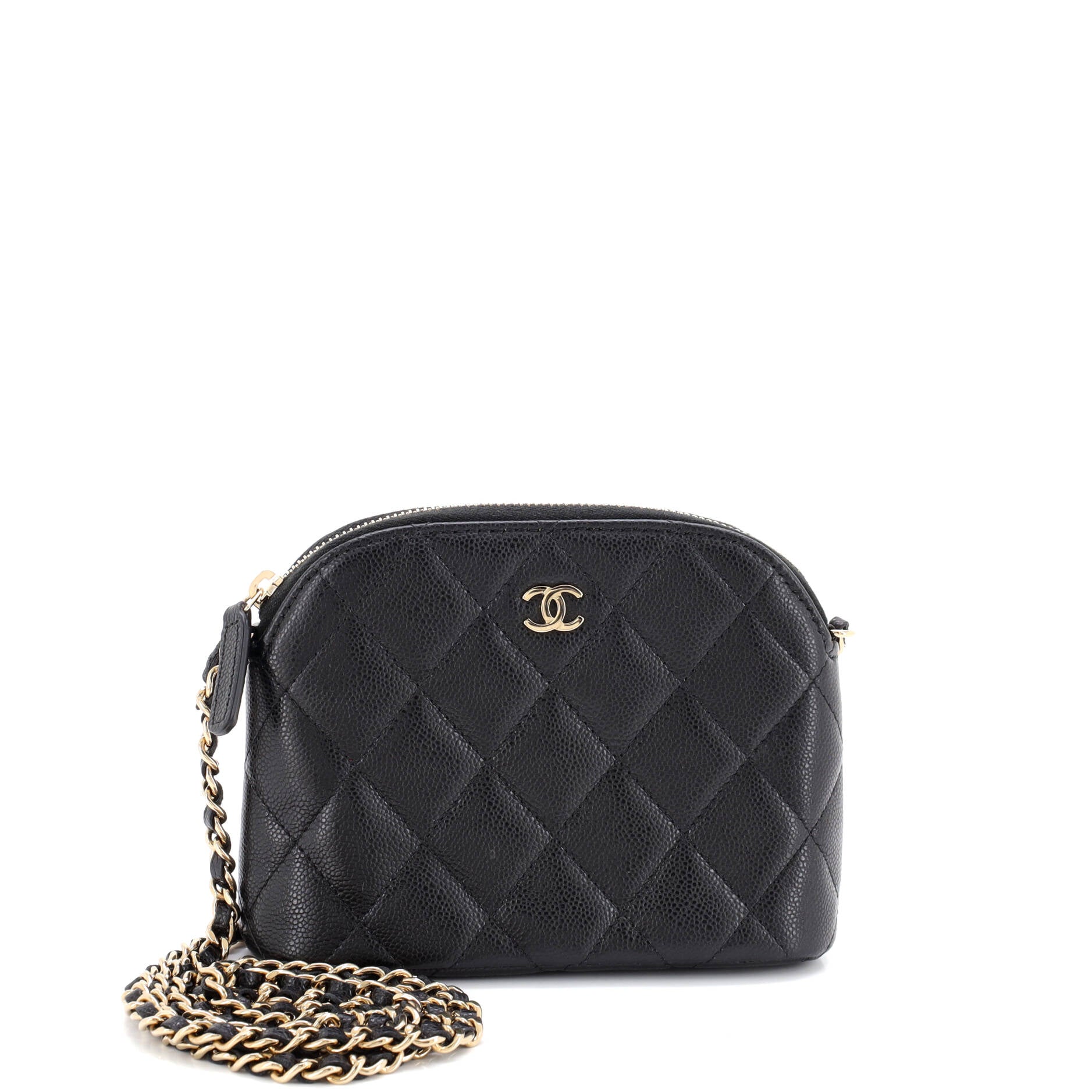 CC Dome Zip Clutch with Chain Quilted Caviar Mini
