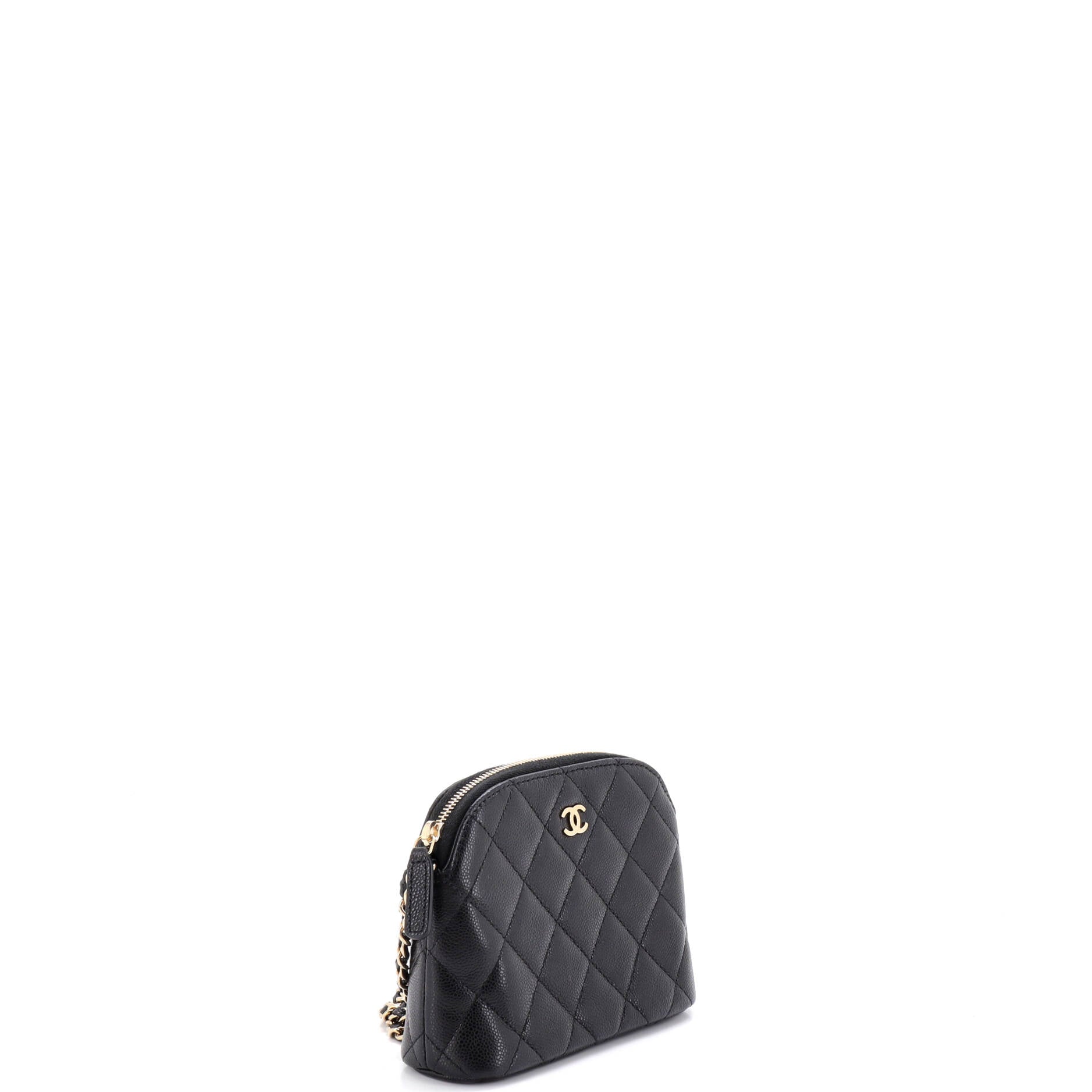 CC Dome Zip Clutch with Chain Quilted Caviar Mini