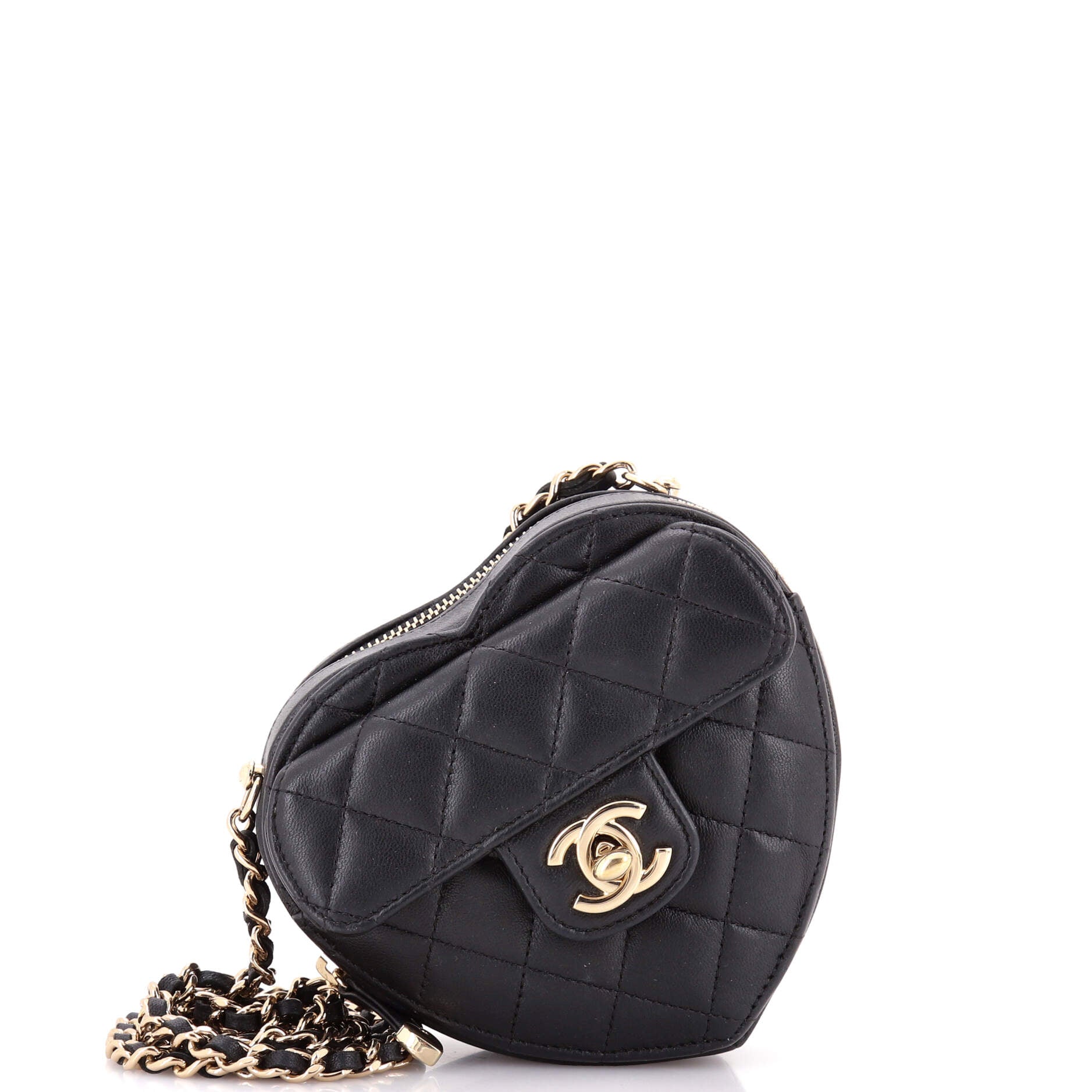 CC in Love Heart Clutch with Chain Quilted Lambskin