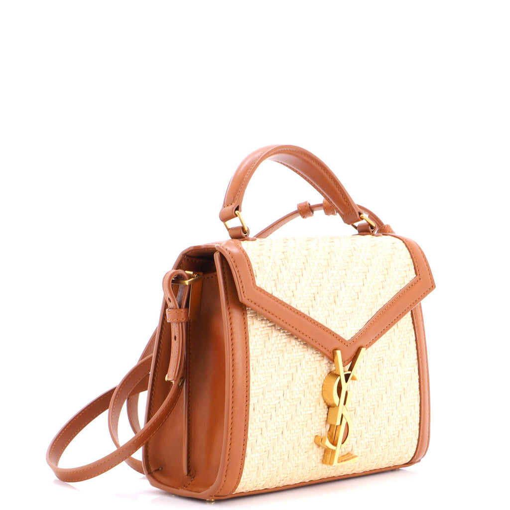 Cassandra Top Handle Bag Raffia with Leather Mini