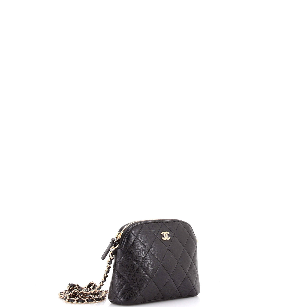 CC Dome Zip Clutch with Chain Quilted Caviar Mini