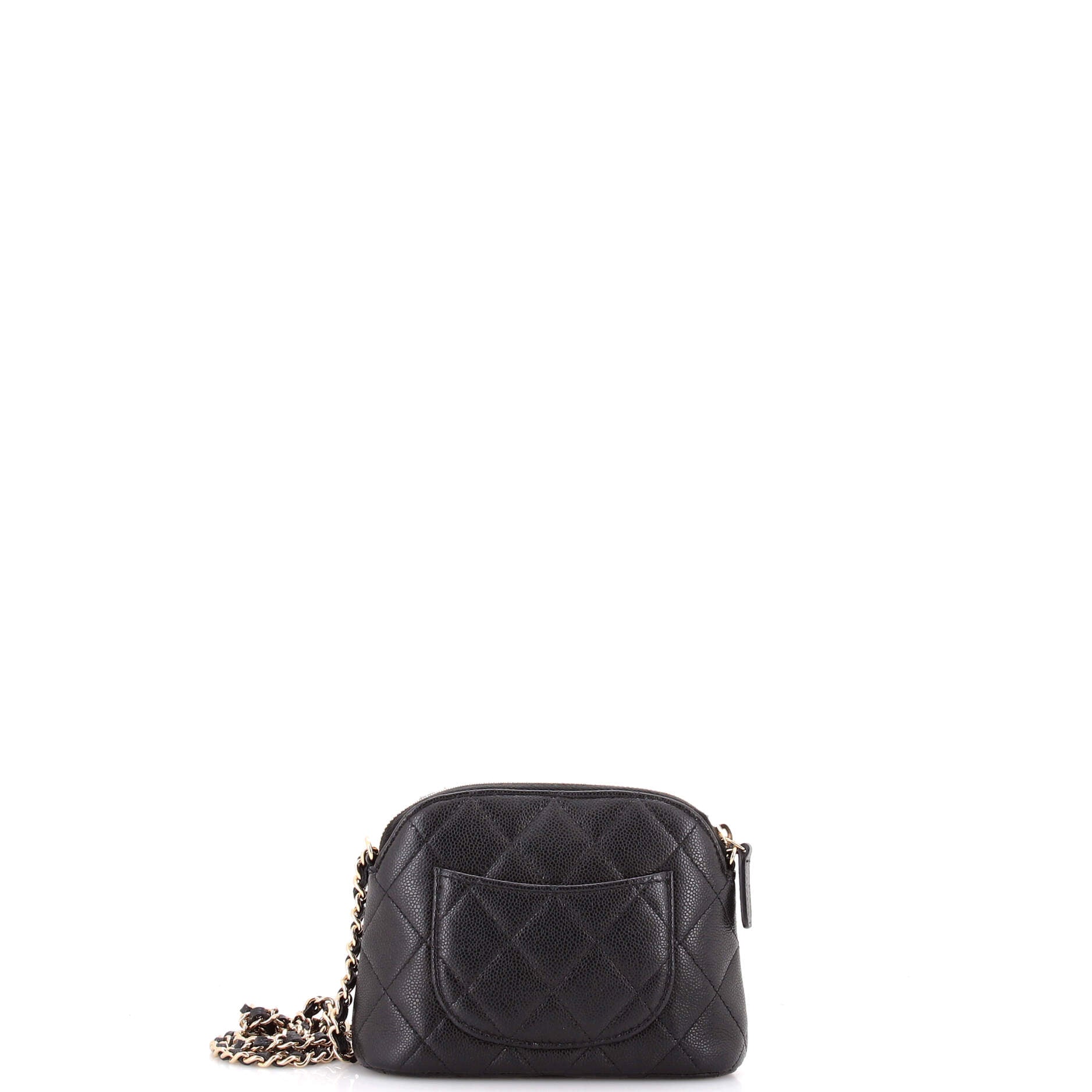 CC Dome Zip Clutch with Chain Quilted Caviar Mini