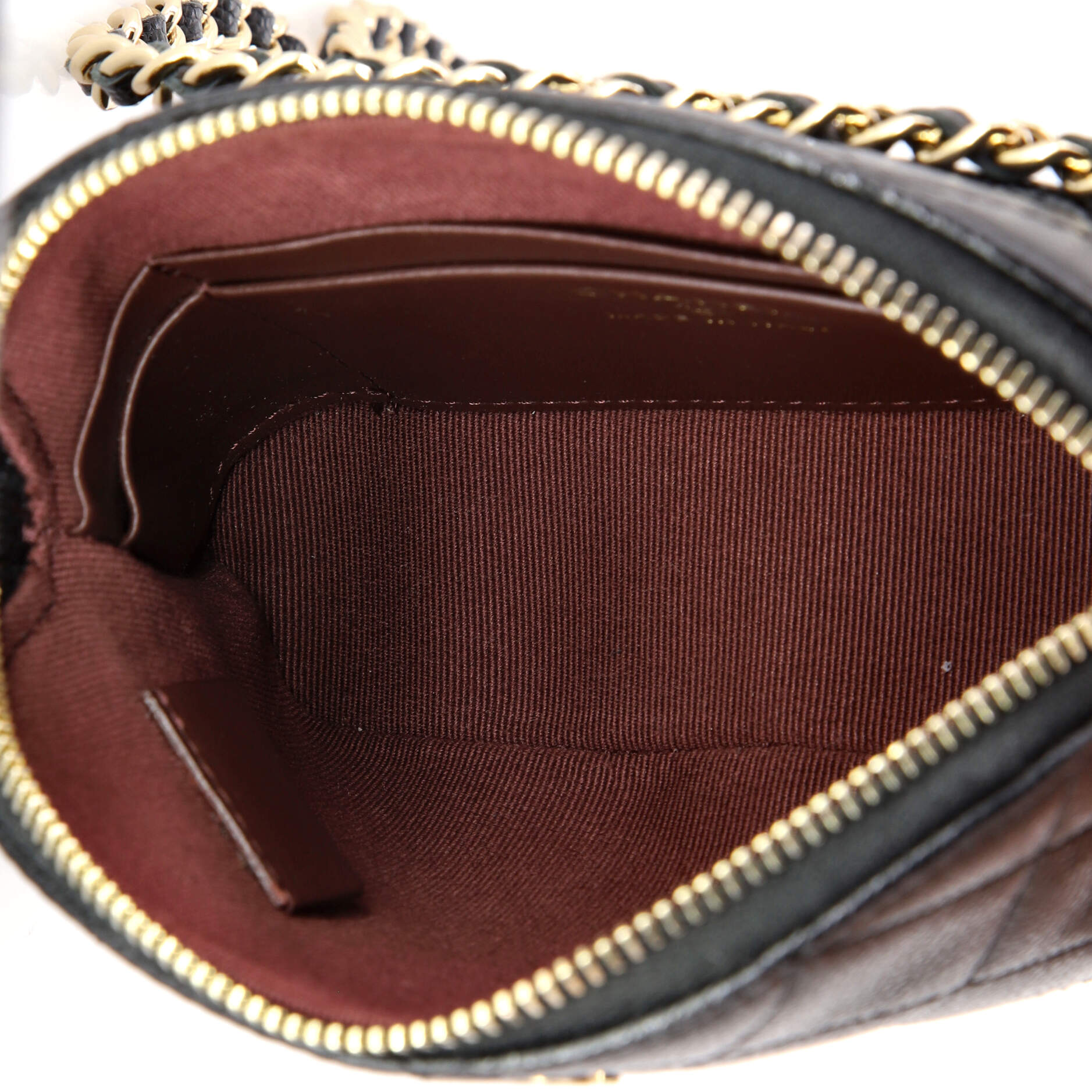 CC Dome Zip Clutch with Chain Quilted Caviar Mini