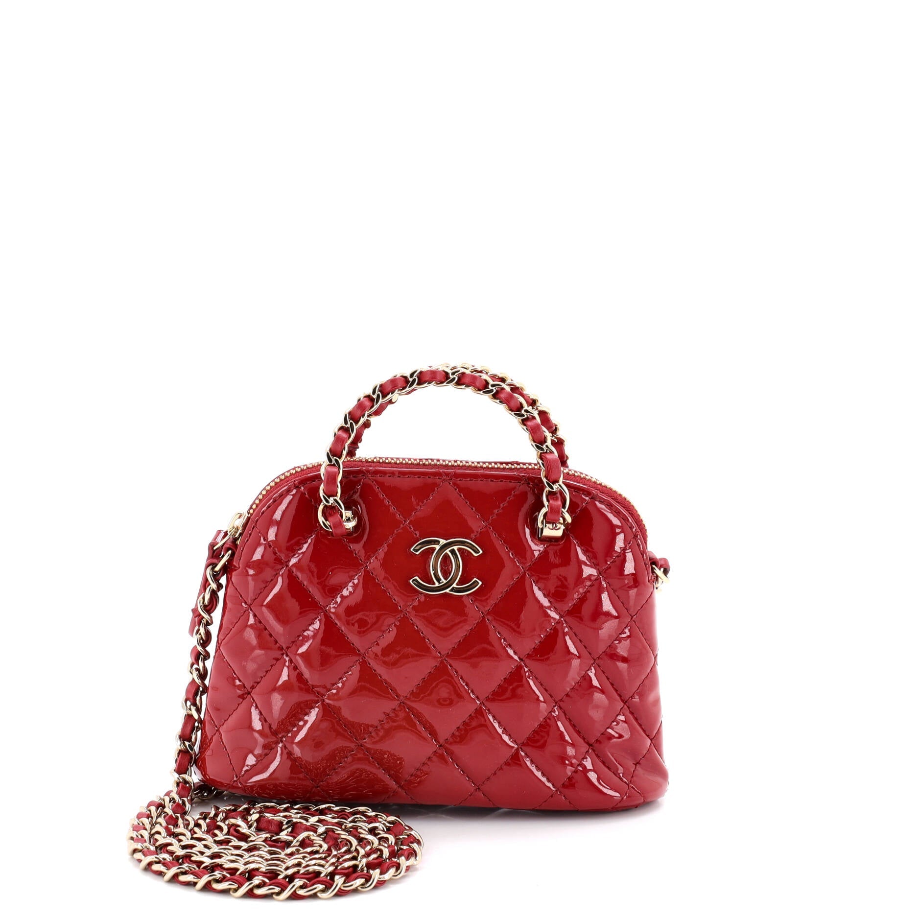 CC Dome Zip Crossbody Bag Quilted Patent Mini