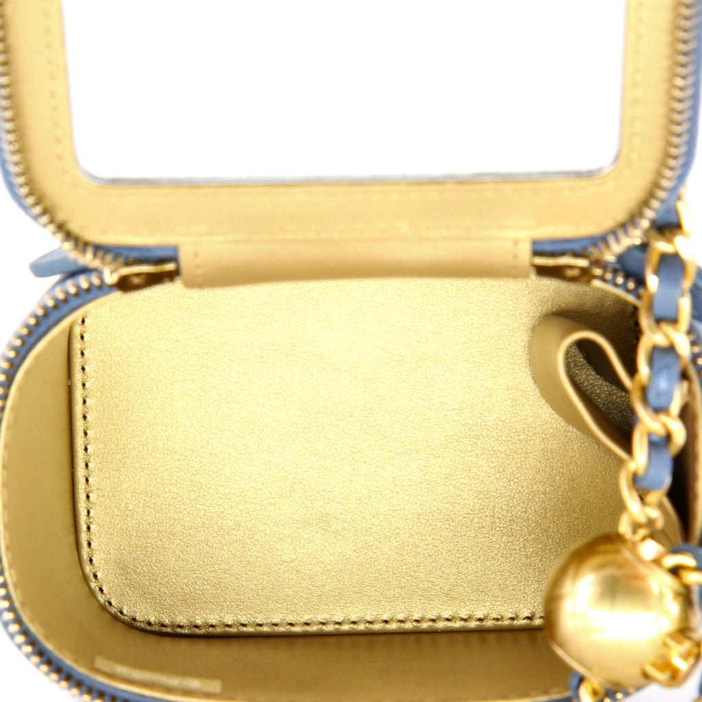 Pearl Crush Vanity Case with Chain Quilted Lambskin Mini