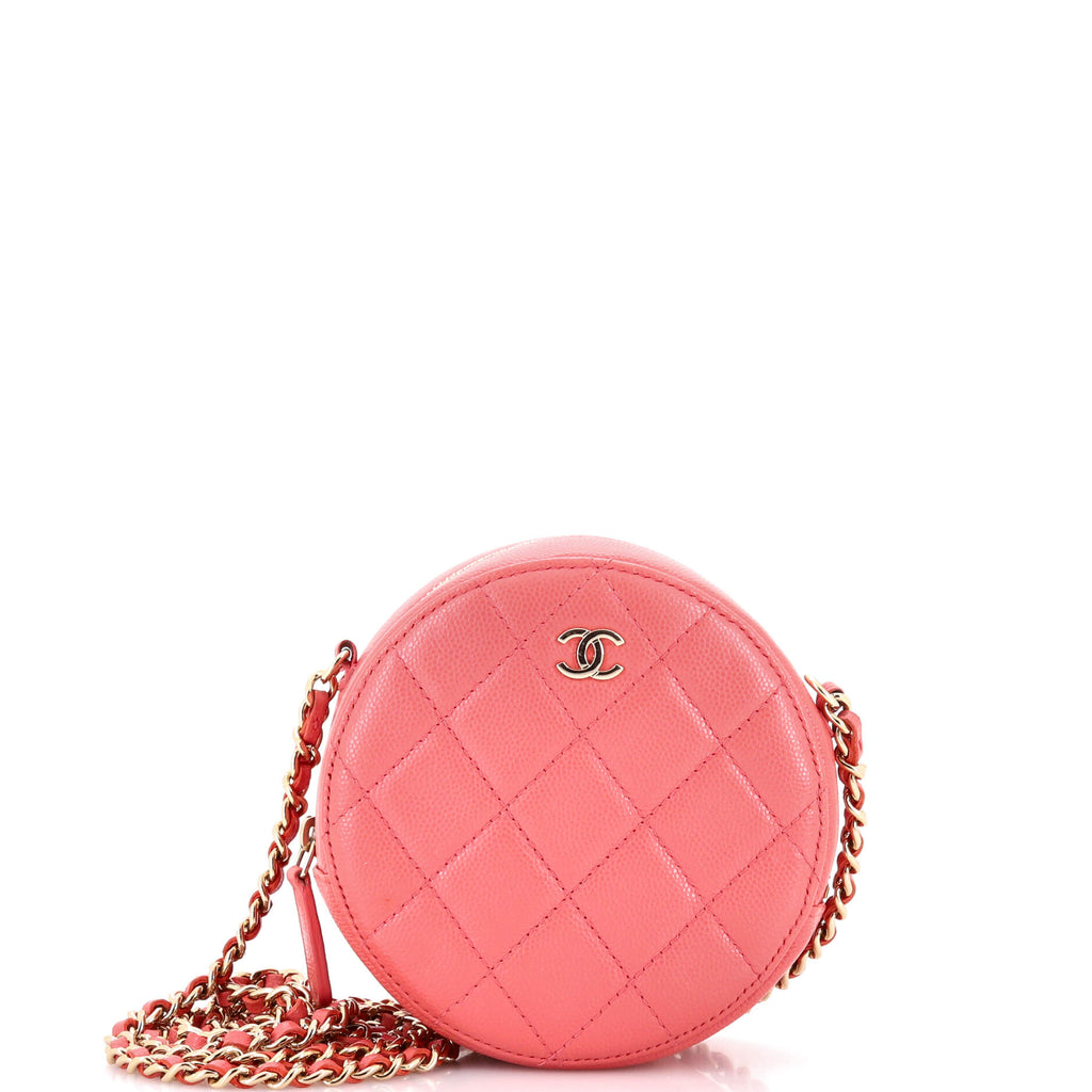 Round Clutch with Chain Quilted Caviar Mini