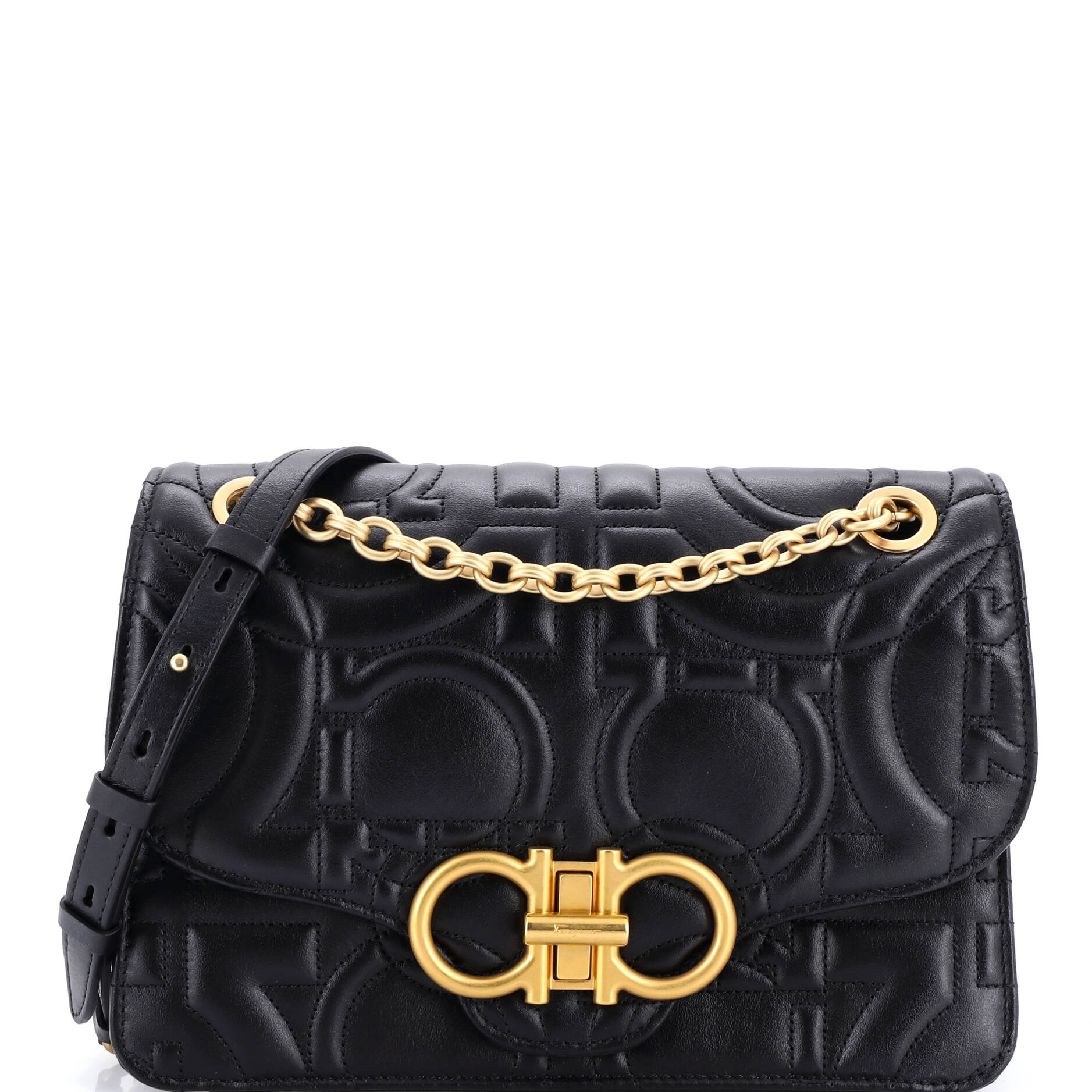 Gancini Turnlock Flap Bag Gancini Quilted Leather Medium