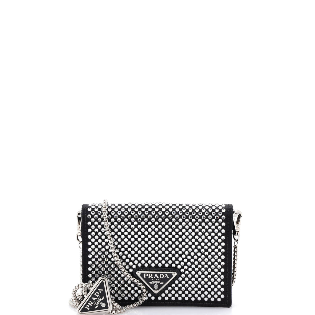 Flap Card Holder with Chain Satin with Crystals
