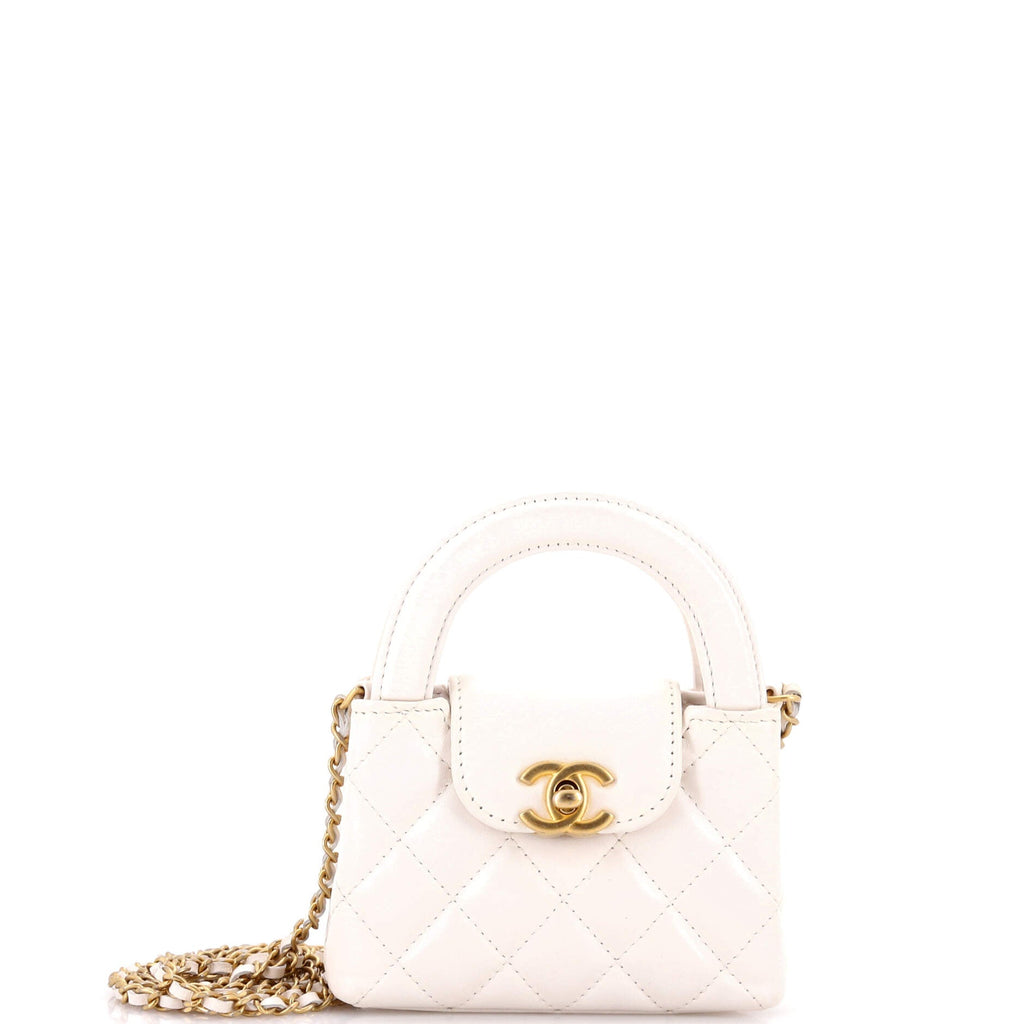 Kelly Top Handle Shopping Bag Quilted Shiny Aged Calfskin Nano
