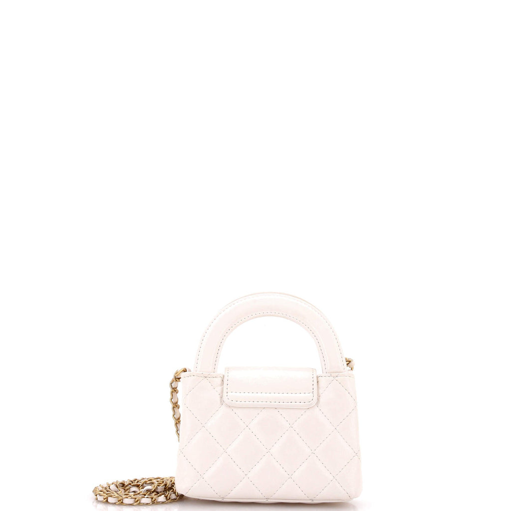 Kelly Top Handle Shopping Bag Quilted Shiny Aged Calfskin Nano