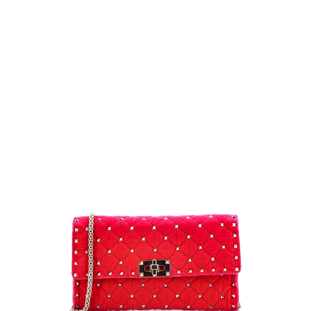 Rockstud Spike Wallet on Chain Quilted Velvet Small