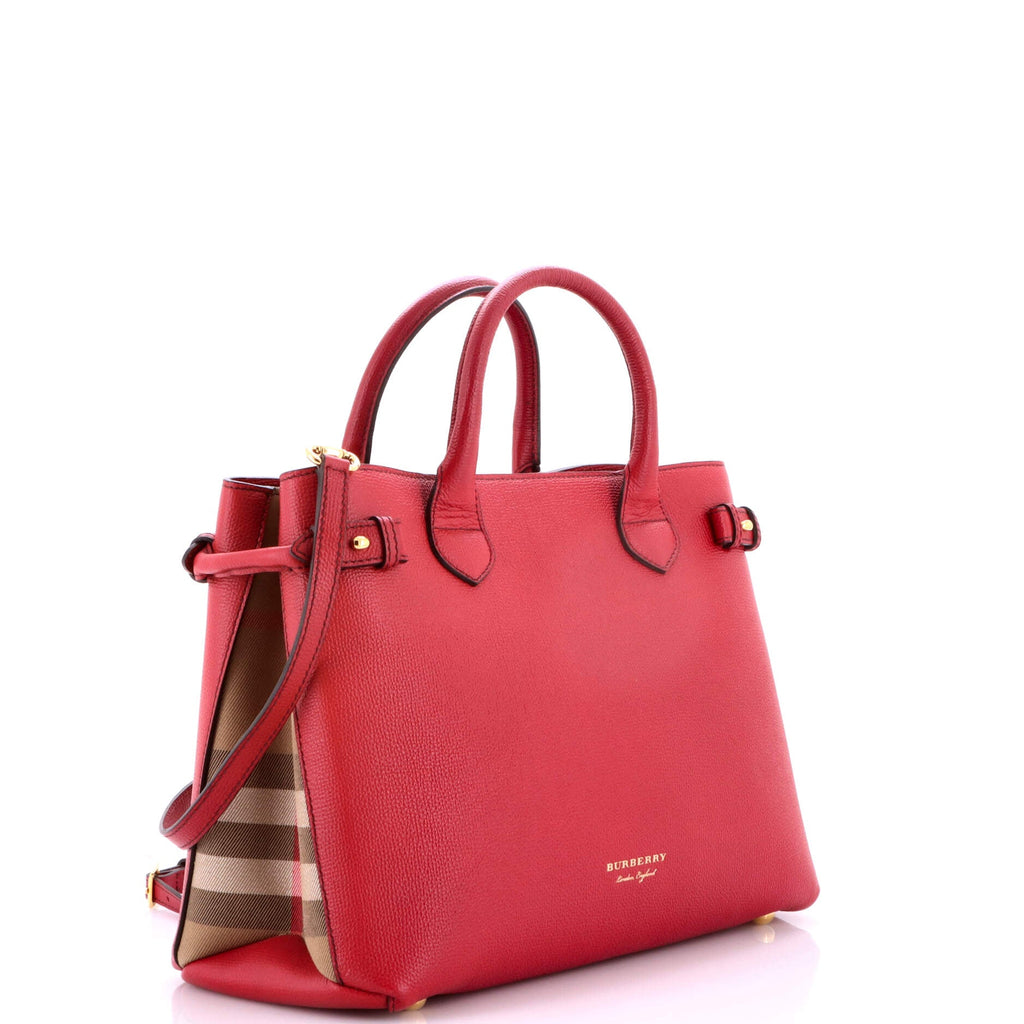 Banner Tote Leather and House Check Canvas Medium
