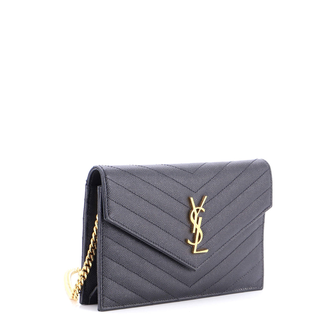 Classic Monogram Wallet on Chain Matelasse Chevron Leather Small