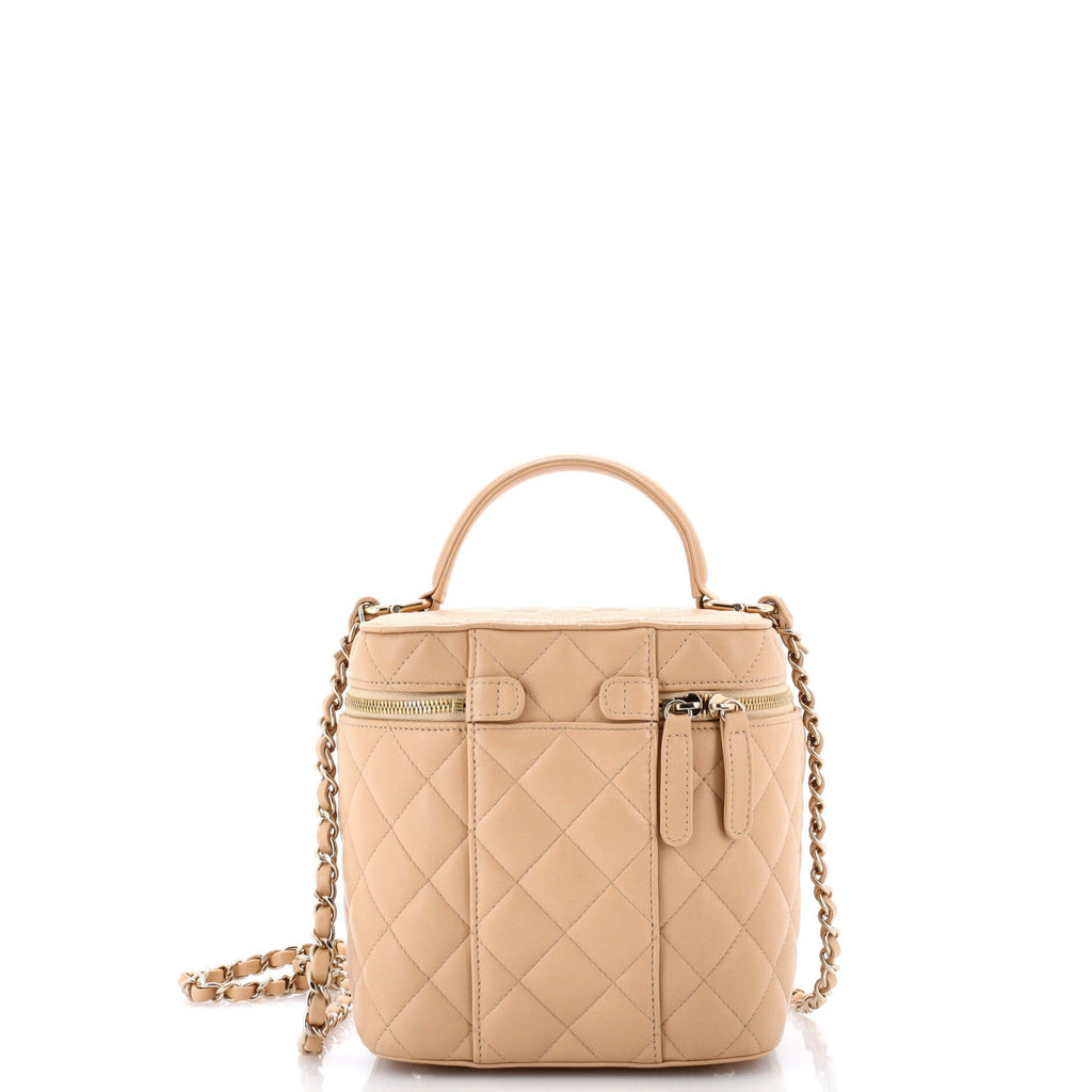 CC Top Handle Vanity Case with Chain Quilted Lambskin Small