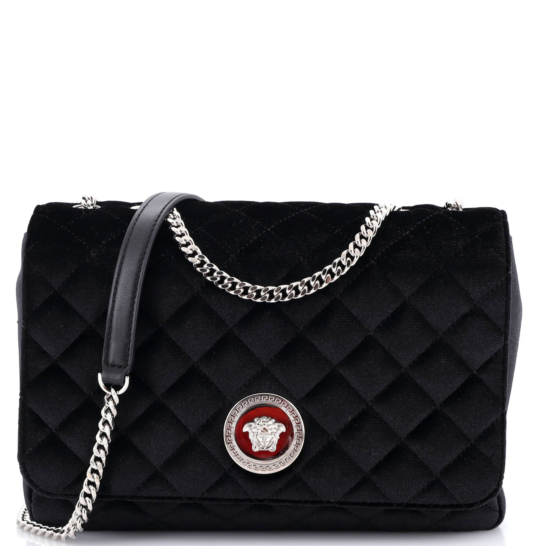 Medusa Icon Chain Flap Bag Quilted Satin Medium