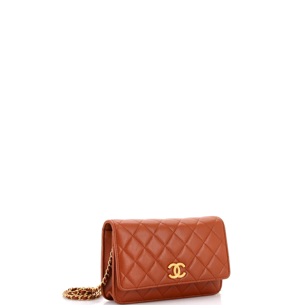 Textured CC Wallet on Chain Quilted Lambskin