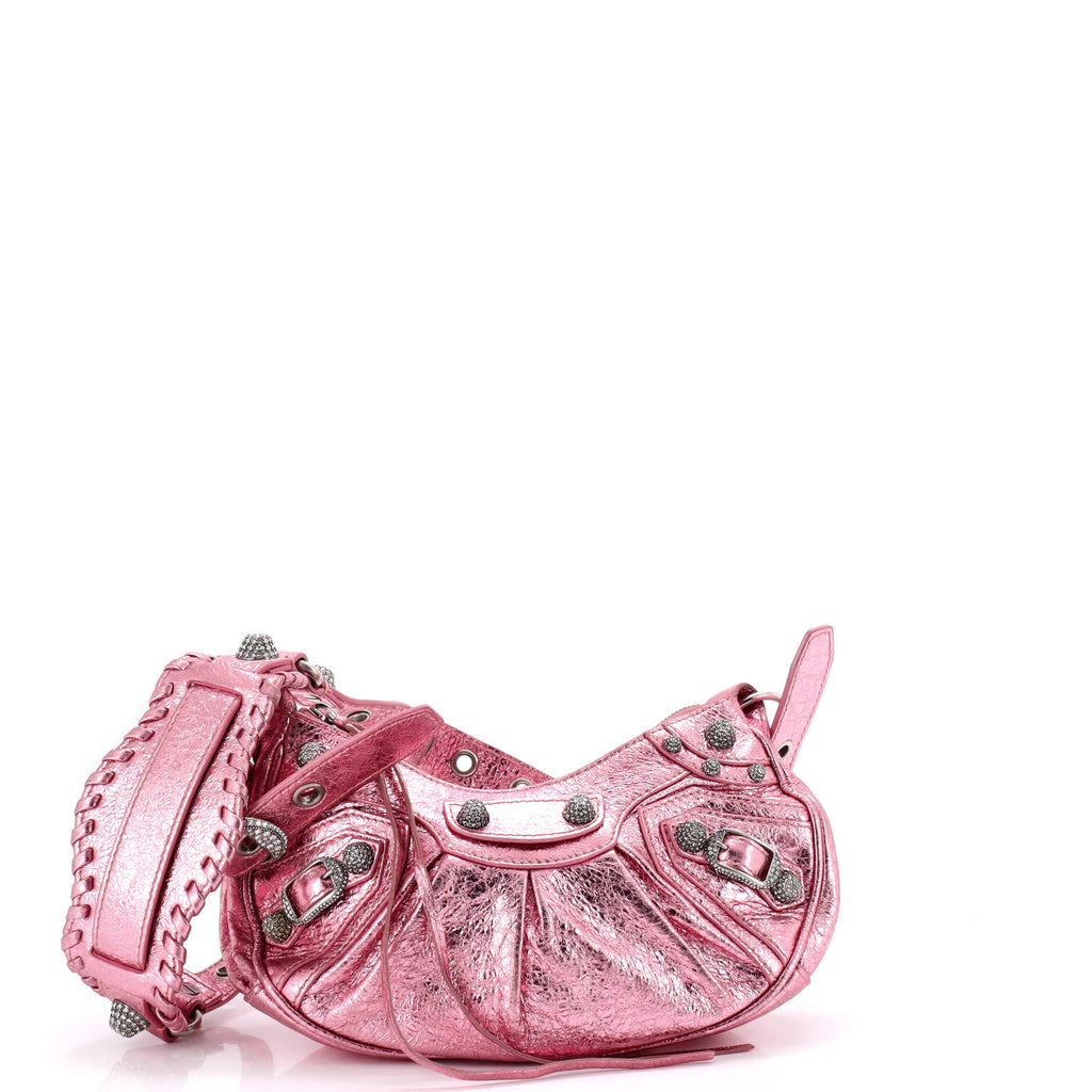Le Cagole Giant Studs Shoulder Bag Leather with Crystals XS