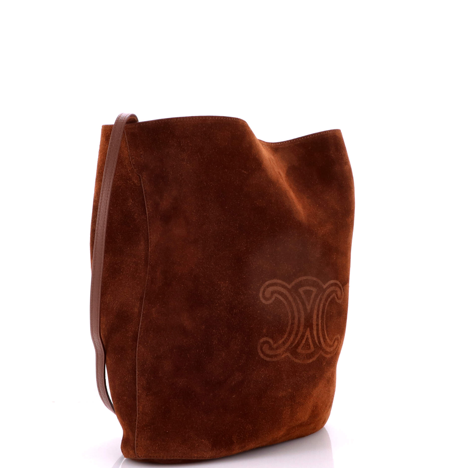 Triomphe Bucket Bag Embossed Suede