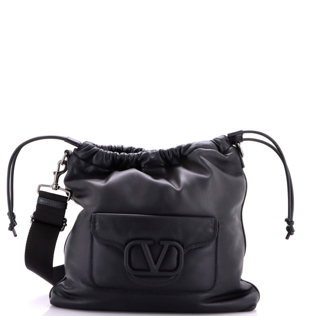 VLogo Pocket Drawstring Crossbody Padded Leather