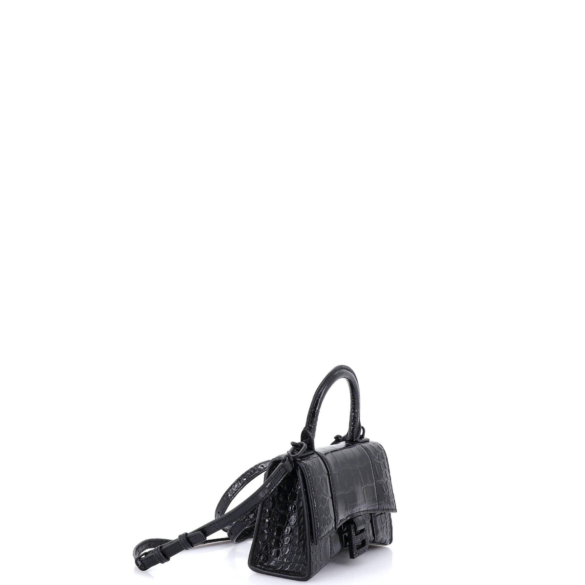 Hourglass Top Handle Bag Crocodile Embossed Leather XS