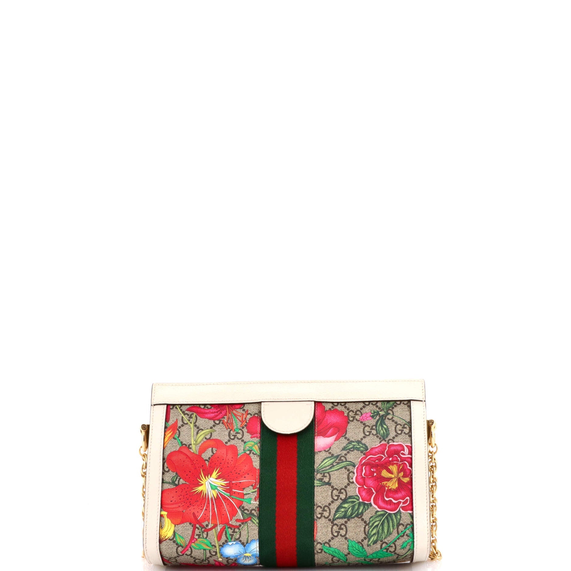 Ophidia Chain Shoulder Bag Flora GG Coated Canvas Small