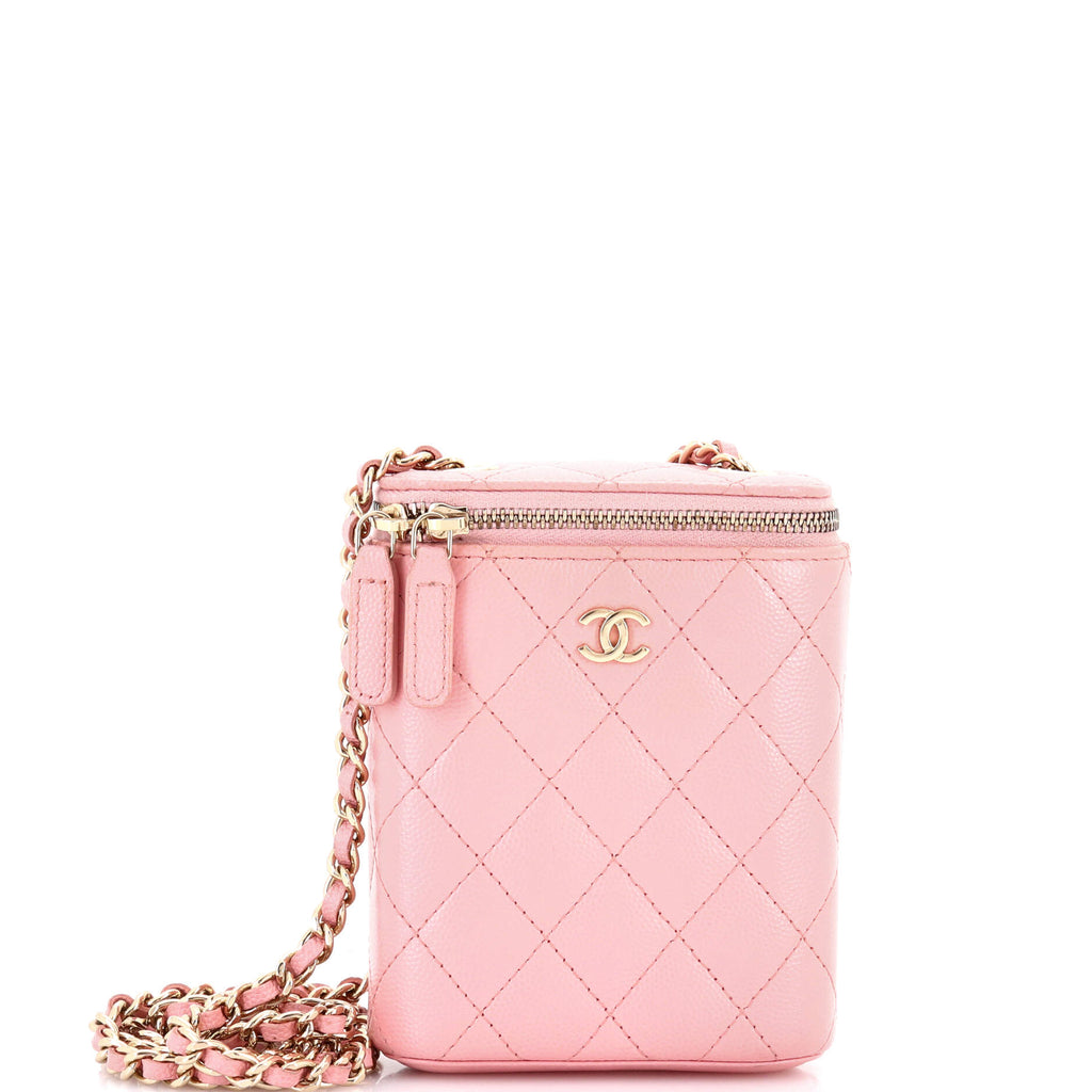 Vertical Classic Vanity Case with Chain Quilted Caviar Small
