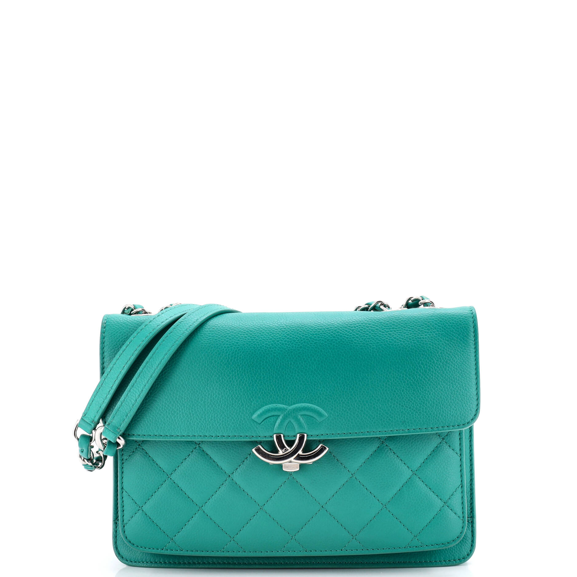 CC Box Flap Bag Quilted Caviar Small
